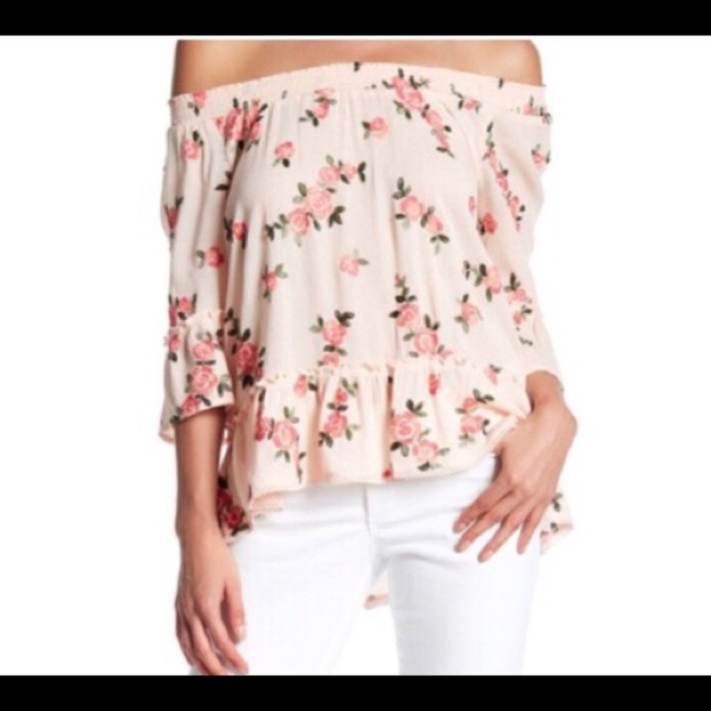 Democracy Embroidered Pink Off-the-Shoulder Blouse